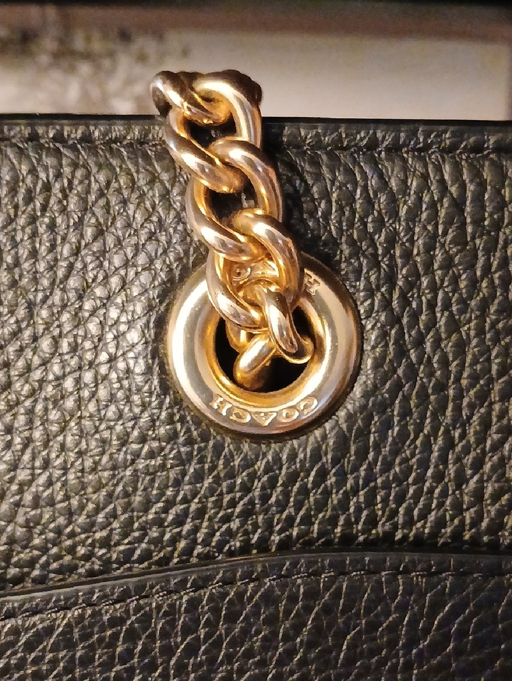 Coach Black Leather Tote with Gold Chain Straps - Picture 6 of 16